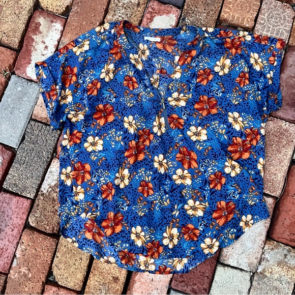 Maurices Blue and Orange Floral Blouse - Picture 1 of 3
